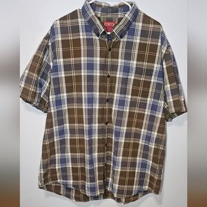 Big Mac Shirt Mens 2XL XXL Jc Penny Workwear Brown Plaid Vintage Short Sleeve B8